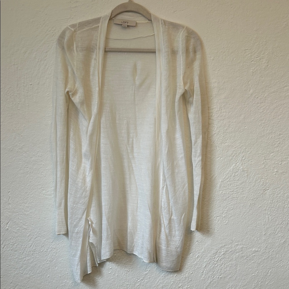 LOFT Cream Open-Front Lightweight Cardigan